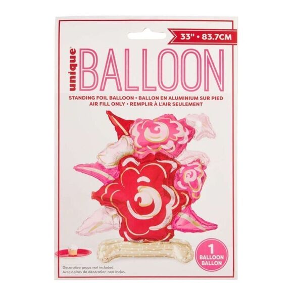 Giant Foil Flower Bouquet Shaped Balloon Centerpiece 33” Red Pink Valentines Day - Picture 1 of 3